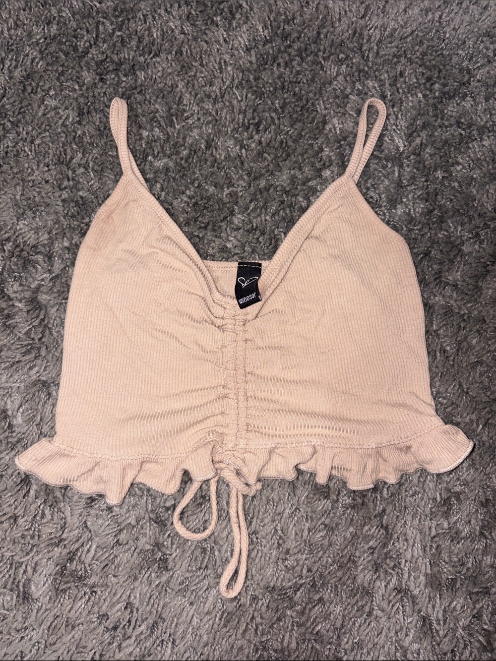 Windsor Beige Ruched Ruffle Drawstring Camisole